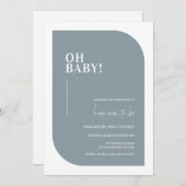 Dusty Blue Minimal Oh Baby Dusche Einladung (Vorne/Hinten)