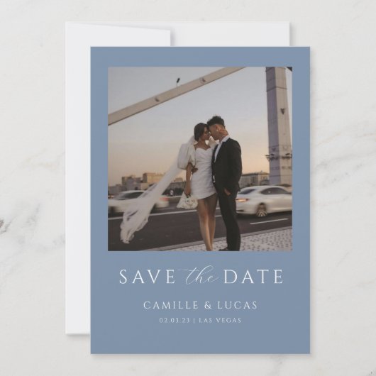 Dusty Blue Minimal Save the Date Einladung (Vorderseite)