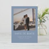 Dusty Blue Minimal Save the Date Einladung (Stehend Vorderseite)