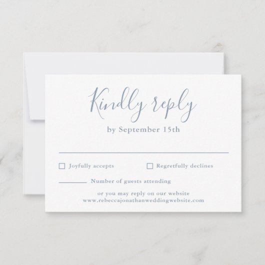Dusty Blue Minimal Script Wedding RSVP Card Karte (Vorderseite)