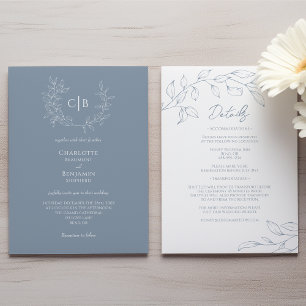 Dusty Blue Minimal Wedding Monogram Einladung
