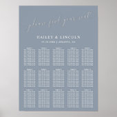 Dusty Blue Minimal Wedding Seating Chart Poster (Vorne)
