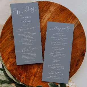 Dusty Blue Minimal Wedding Zeremony Programm