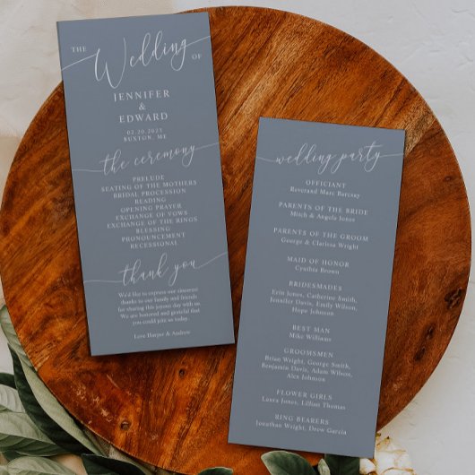 Dusty Blue Minimal Wedding Zeremony Programm