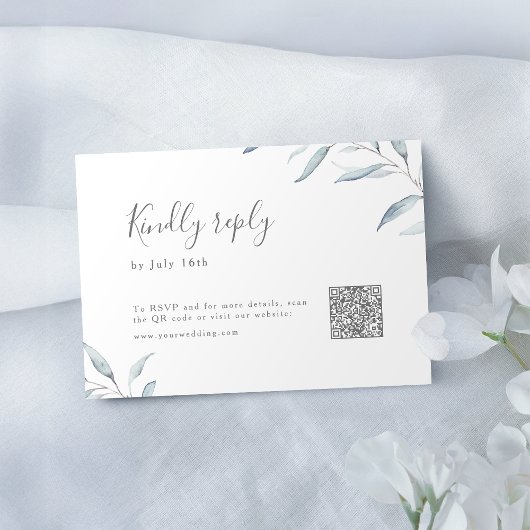 Dusty Blue Minimalgrün Hochzeit QR-Code RSVP Karte