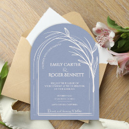 Dusty Blue Minimalist Arch Botanical Wedding Einladung