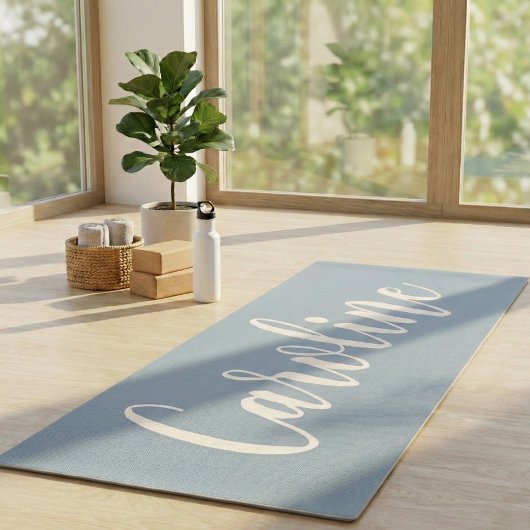 Dusty Blue Minimalist Calligraphy Personalized Yogamatte
