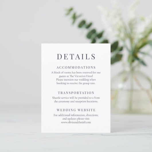 Dusty Blue Minimalist Elegant Wedding Details Einladung (Stehend Vorderseite)