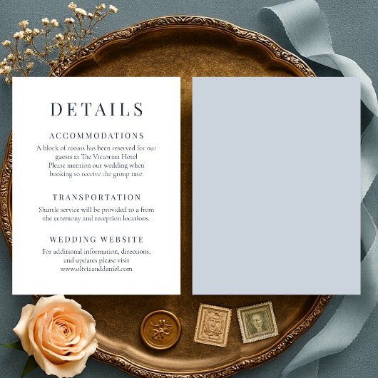 Dusty Blue Minimalist Elegant Wedding Details Einladung