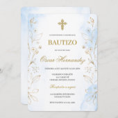Dusty Blue minimalist Taufe Spanisch Einladung (Vorne/Hinten)