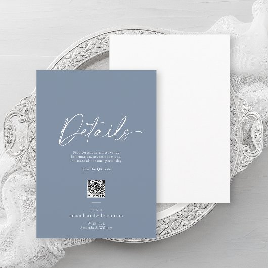 Dusty Blue Minimalist Wedding Details Card Einladung