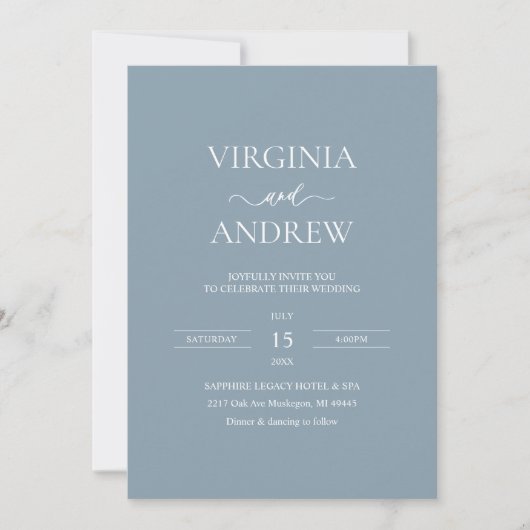 Dusty Blue Minimalist Wedding Monogram Einladung (Vorderseite)