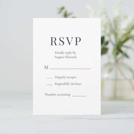 Dusty Blue Minimalist Wedding RSVP  (Stehend Vorderseite)