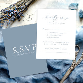 Dusty Blue Minimalist Wedding RSVP Card Karte