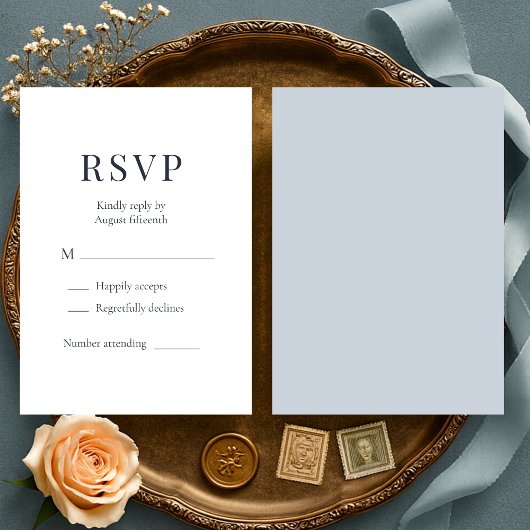 Dusty Blue Minimalist Wedding RSVP Karte