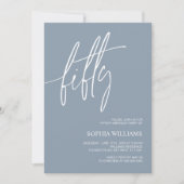 Dusty Blue Minimalistisch 50. Geburtstag Einladung (Vorderseite)