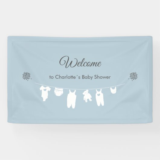 Dusty Blue Minimalistisch Baby Boy Dusche Willkomm Banner (Horizontal)