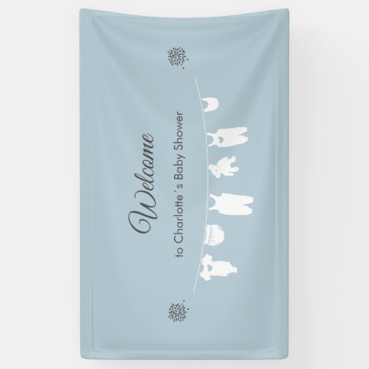 Dusty Blue Minimalistisch Baby Boy Dusche Willkomm Banner (Vertikal)