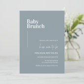 Dusty Blue Minimalistisch Baby Brunch Babydusche Einladung (Stehend Vorderseite)
