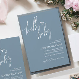 Dusty Blue Minimalistisch Baby Dusche Einladung