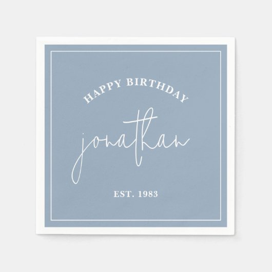 Dusty Blue Minimalistisch Birthday Individuelle Na Serviette (Vorderseite)