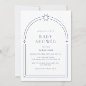 Dusty Blue Minimalistisch Boho Arch Baby Dusche Einladung (Vorderseite)