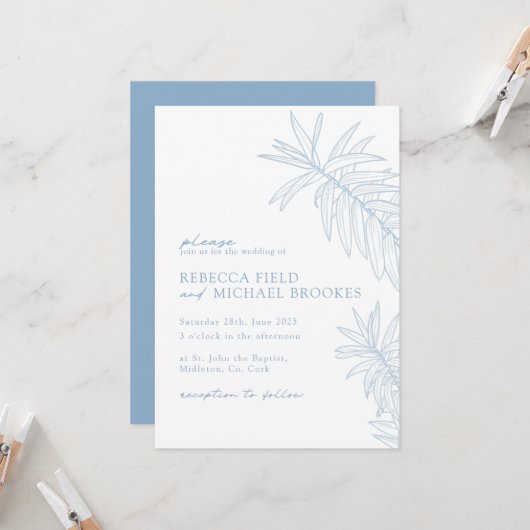 Dusty Blue Minimalistisch Botanical Einladung (Vorderseite/Rückseite Beispiel)