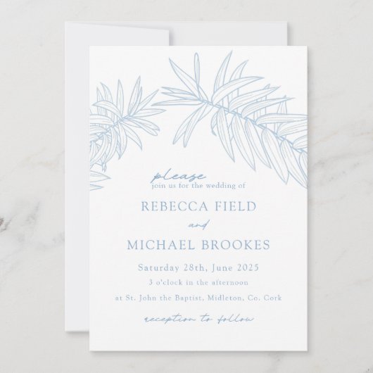 Dusty Blue Minimalistisch Botanical Einladung (Vorderseite)