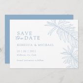 Dusty Blue Minimalistisch Botanical Save the Date (Vorne/Hinten)