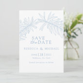Dusty Blue Minimalistisch Botanical Save The Date (Stehend Vorderseite)