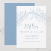 Dusty Blue Minimalistisch Botanical Save The Date (Vorne/Hinten)