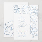 Dusty Blue Minimalistisch Botanical Wedding Einladung (Vorne/Hinten)
