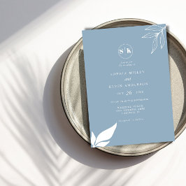 Dusty Blue Minimalistisch Branch Blätter Moderne H Einladung