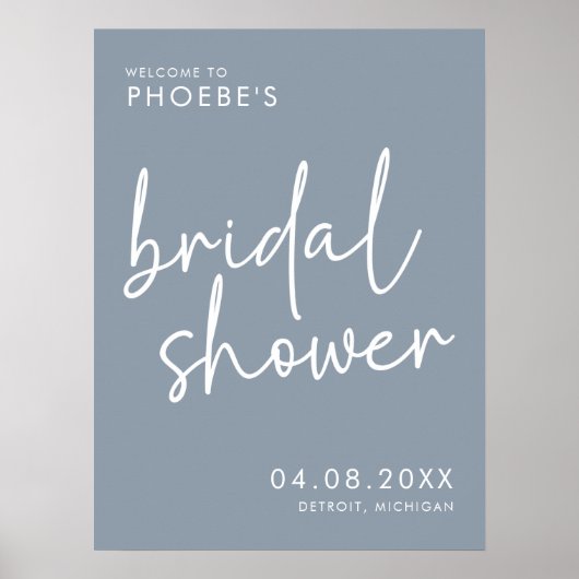 Dusty Blue Minimalistisch Brautparty Willkommen Poster (Vorne)