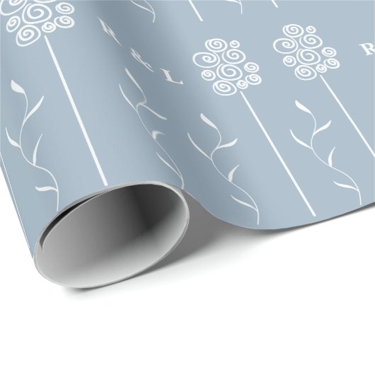 Dusty Blue Minimalistisch Curly Floral Geschenkpapier (Rolleneckpunkt)