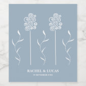 Dusty Blue Minimalistisch Curly Floral Weinetikett (Einzelnes Label)