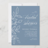 Dusty Blue Minimalistisch Elegant Leaf Brautparty Einladung (Vorderseite)