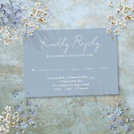Dusty Blue Minimalistisch Elegant Script Wedding RSVP Karte