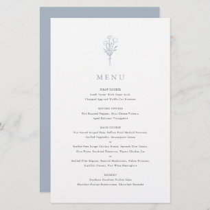 Dusty Blue Minimalistisch Floral Bouquet Menu Card