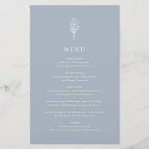 Dusty Blue Minimalistisch Floral Bouquet Menu Card
