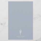 Dusty Blue Minimalistisch Floral Bouquet Menu Card (Rückseite)