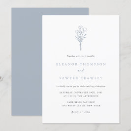 Dusty Blue Minimalistisch Floral Bouquet Wedding Einladung