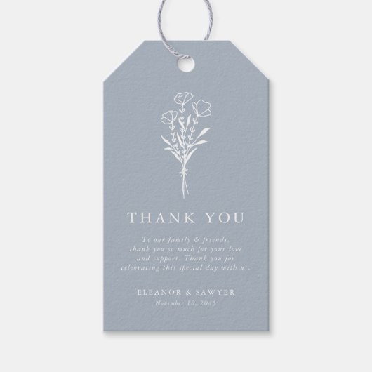 Dusty Blue Minimalistisch Floral Bouquet Wedding Geschenkanhänger (Vorderseite)