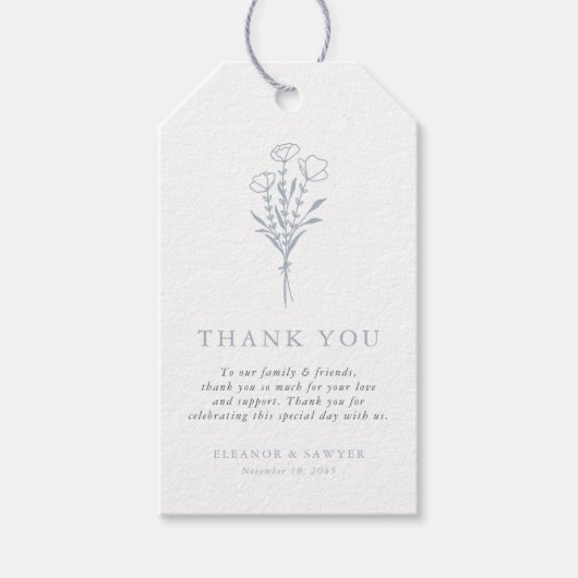 Dusty Blue Minimalistisch Floral Bouquet Wedding Geschenkanhänger (Vorderseite)