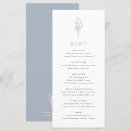 Dusty Blue Minimalistisch Floral Bouquet Wedding Menükarte