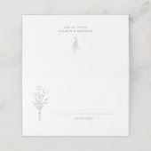 Dusty Blue Minimalistisch Floral Bouquet Wedding Platzkarte (Außenseite Aufgefaltet)