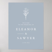 Dusty Blue Minimalistisch Floral Bouquet Wedding Poster (Vorne)