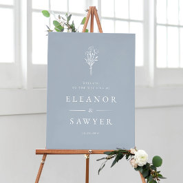 Dusty Blue Minimalistisch Floral Bouquet Wedding Poster