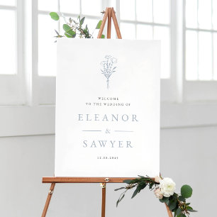 Dusty Blue Minimalistisch Floral Bouquet Wedding Poster