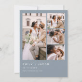 Dusty Blue Minimalistisch Foto Fünf Foto Hochzeit Einladung (Vorderseite)